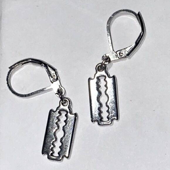 Dainty, Faux Razor Blade, Nickel Free, Small Hoop Earrings - Picture 3 of 6